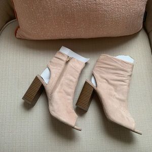 Minimalist open toe cut out chunky heel booties